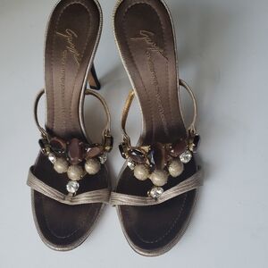 Giuseppe Zanotti Brown Heeled Sandals with Metallic Embellishments